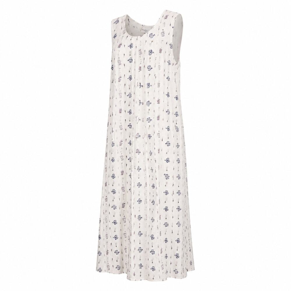 Cottagecore Dress Size 14 White Gardening Print Linen Blend Country Prairie VTG